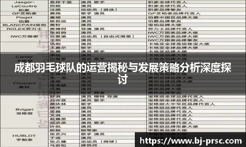 成都羽毛球队的运营揭秘与发展策略分析深度探讨